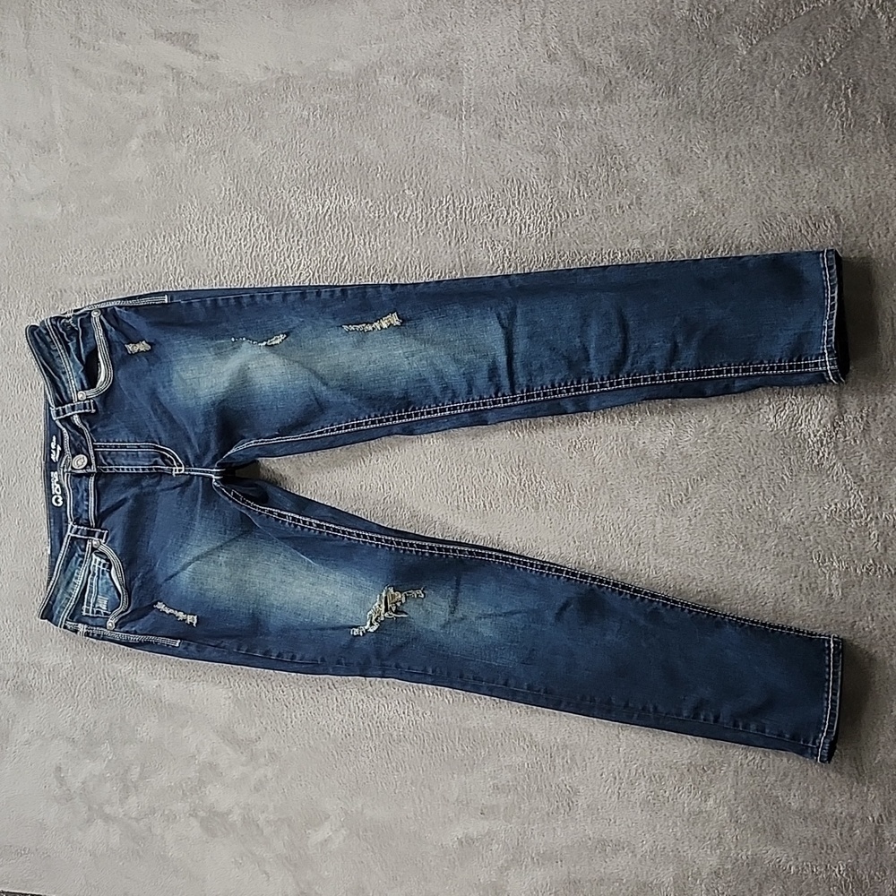 Warehouse One Jean's Women's 32 Mid Rise Skinny Distressed Ripped Blue Denim